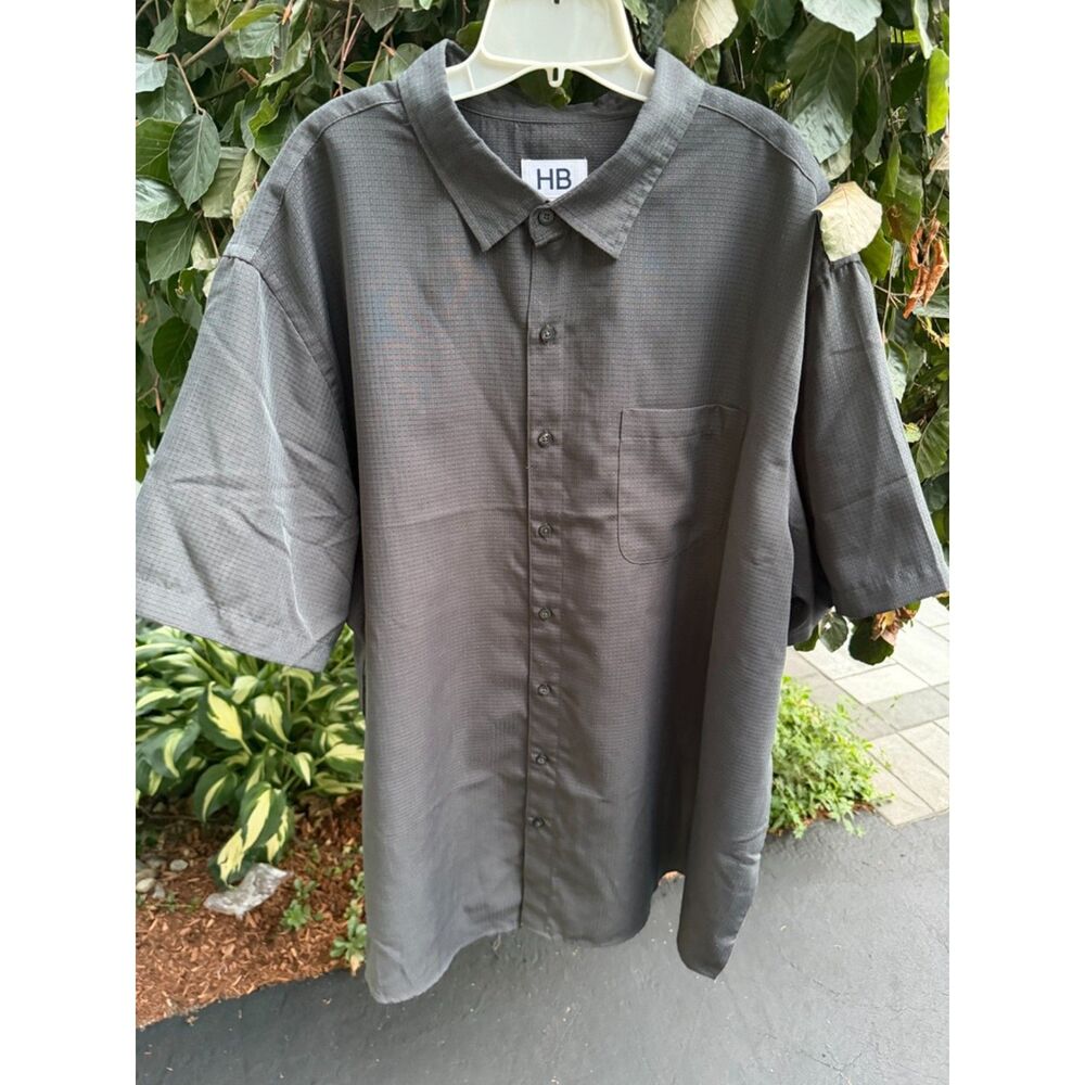 HB Men’s 3XL Charcoal Gray Textured Button Down Shirt Short Sleeve